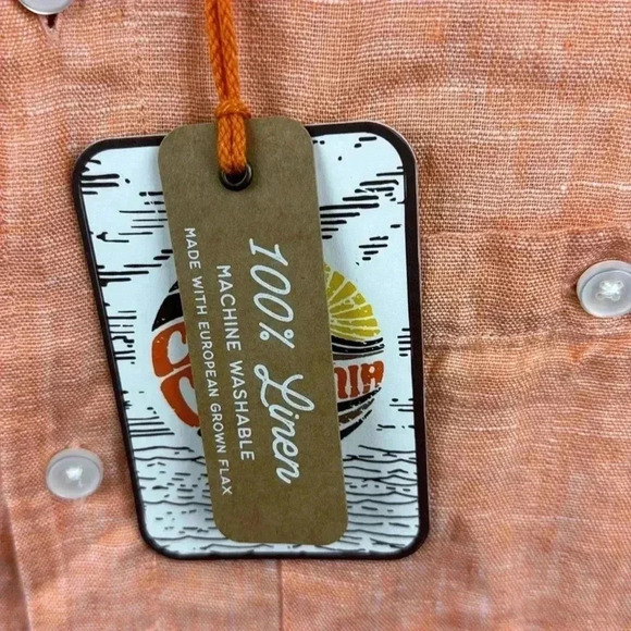 C And C California Shirt Adult Large CORAL 100% Linen Button Up Pocket Mens NEW - Picture 3 of 4